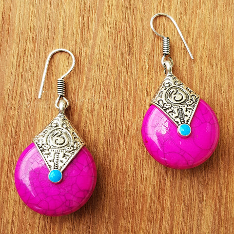 Imeora Oxidised Silver Pink Drop Earrings