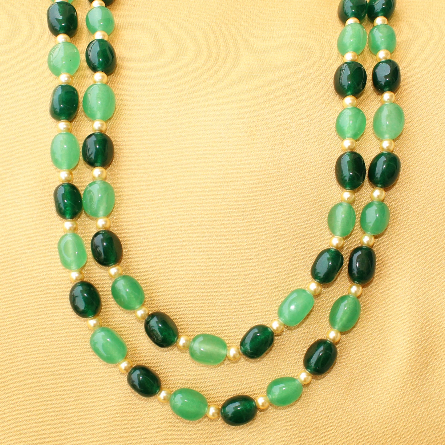 Imeora Dual Tone Green Quartz Double Line Necklace With Earrings