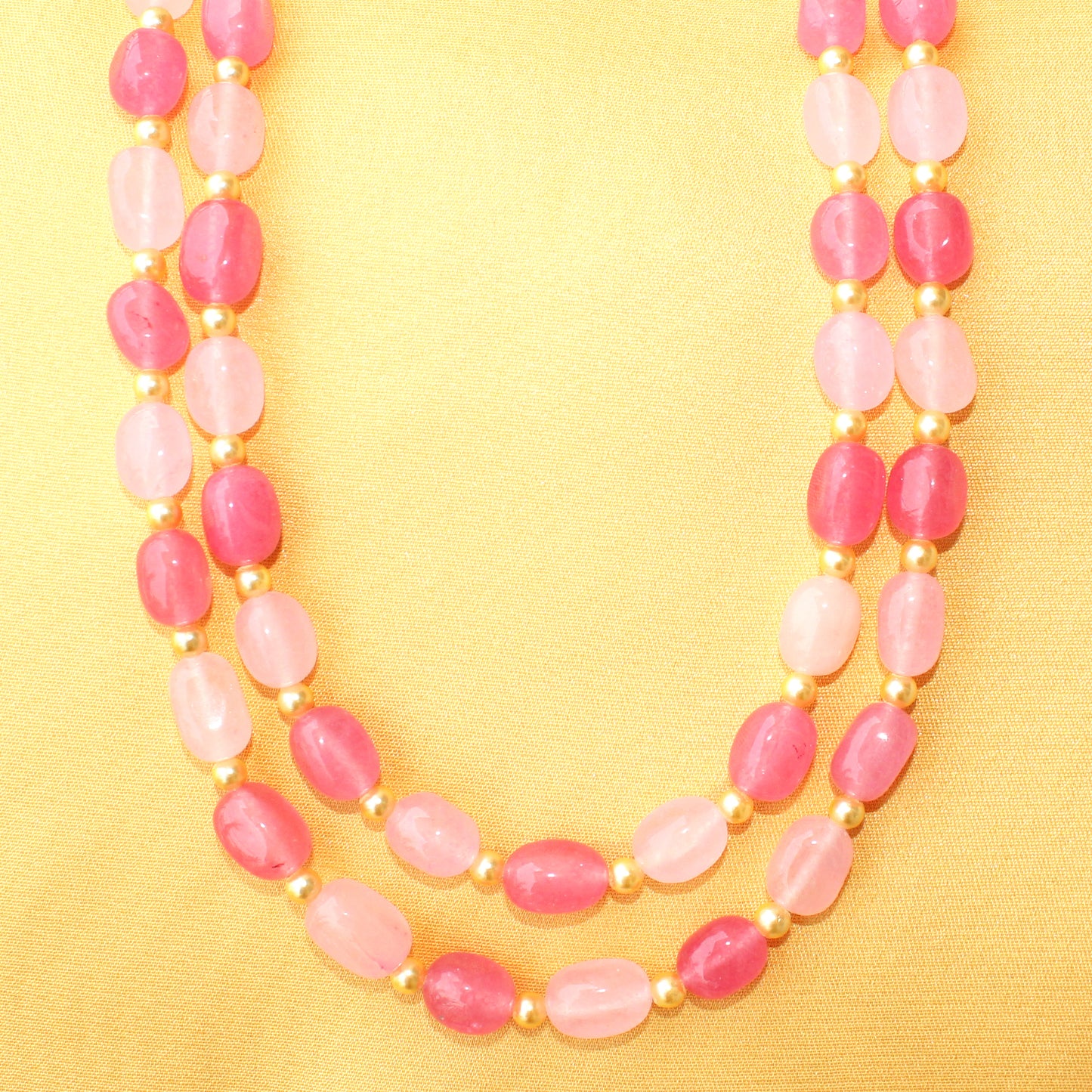 Imeora Dual Tone Pink Quartz Double Line Necklace With Earrings