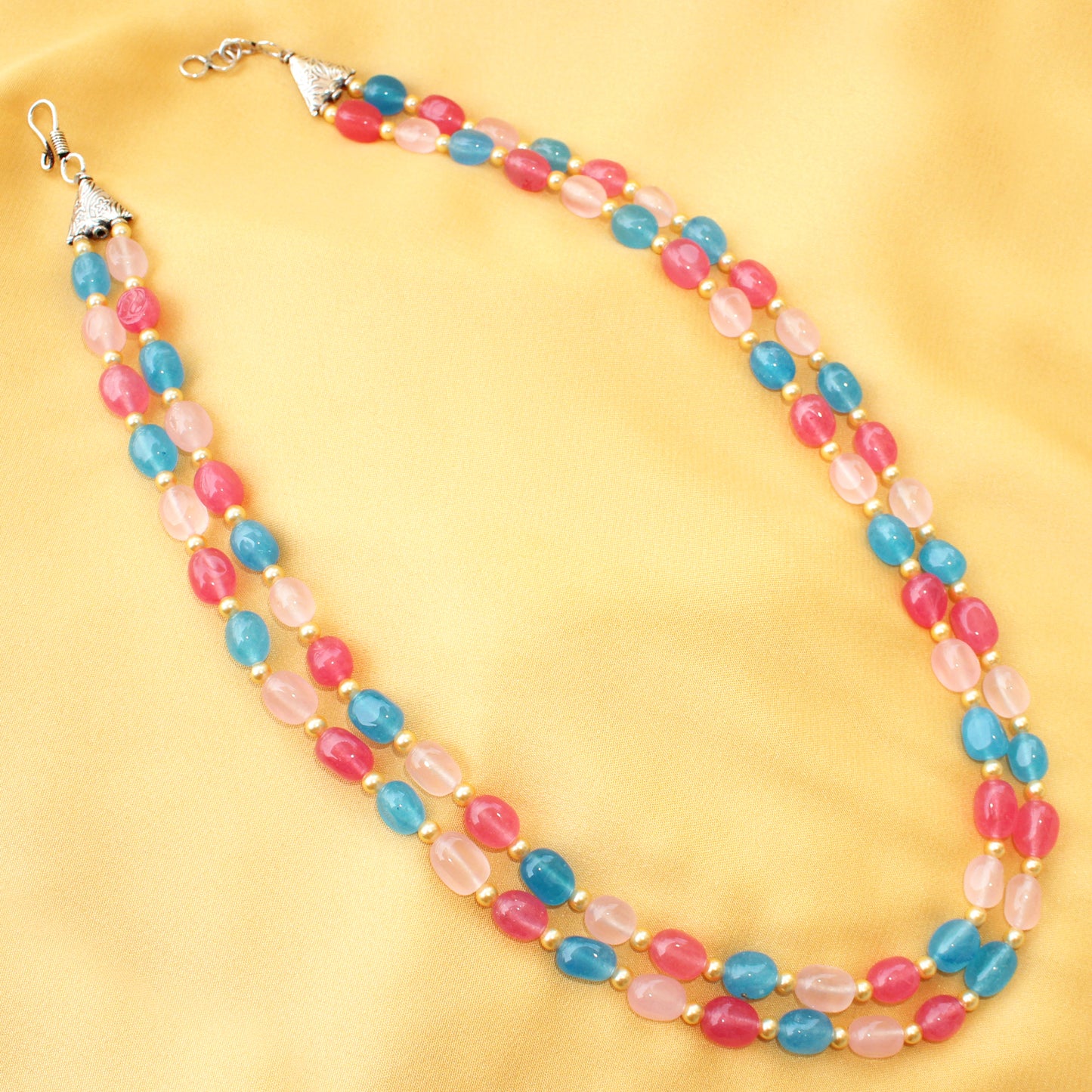 Imeora Multicolor Quartz Double Line Necklace With Earrings