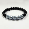 Light Blue Shell Pearls 10mm Bracelet With 8mm Black Beads