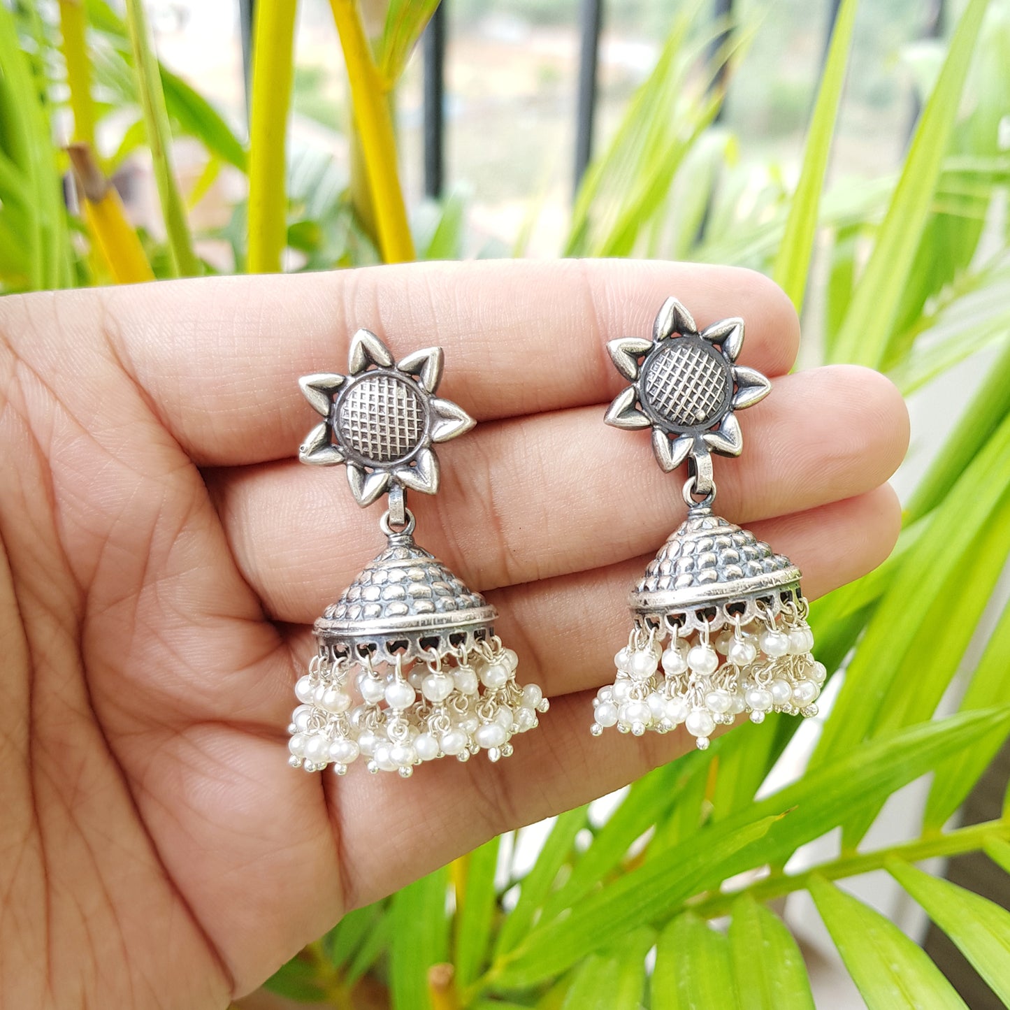 925 Silver Star Top With Pearl Jhumki