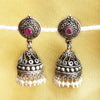 925 Silver Handcrafted Jhumki With Ruby Red Center And Pearls
