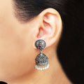 925 Silver Handcrafted Jhumki With Pink Center And Pearls