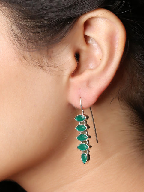925 Silver Light Weight Green Onyx Hanging Earrings