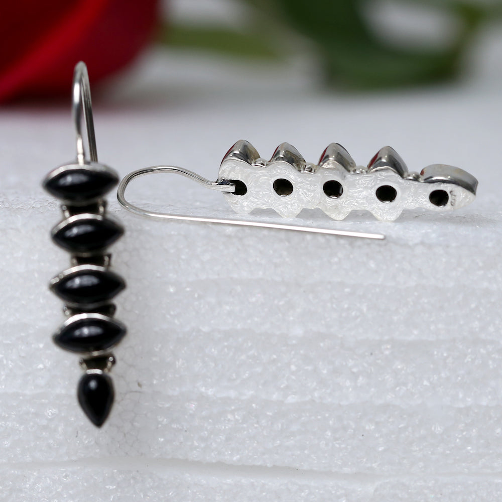 925 Silver Light Weight Black Onyx Hanging Earrings