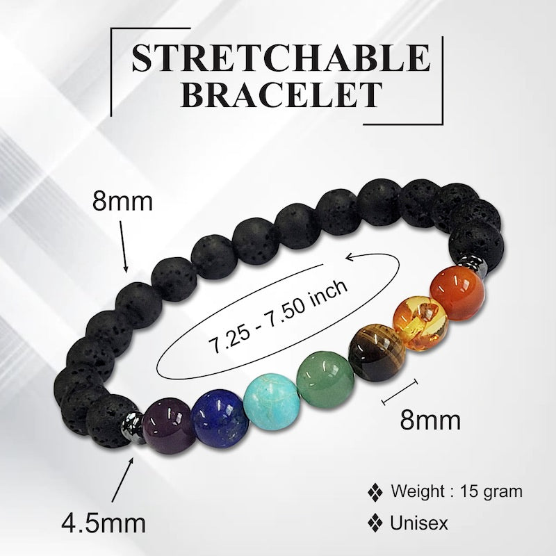 Certified 7 Chakra 8mm Bracelet With Lava Stone