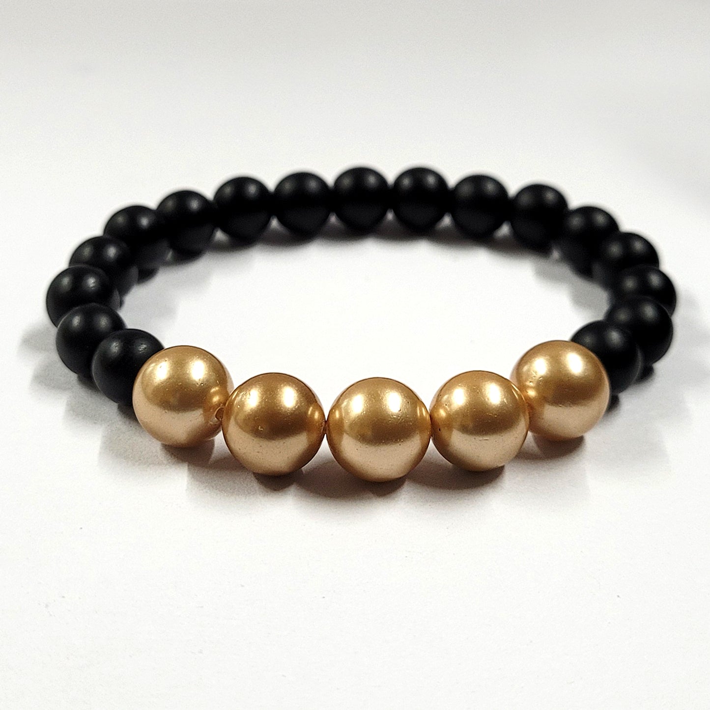 Chocolate Shell Pearls 10mm Bracelet With 8mm Black Beads