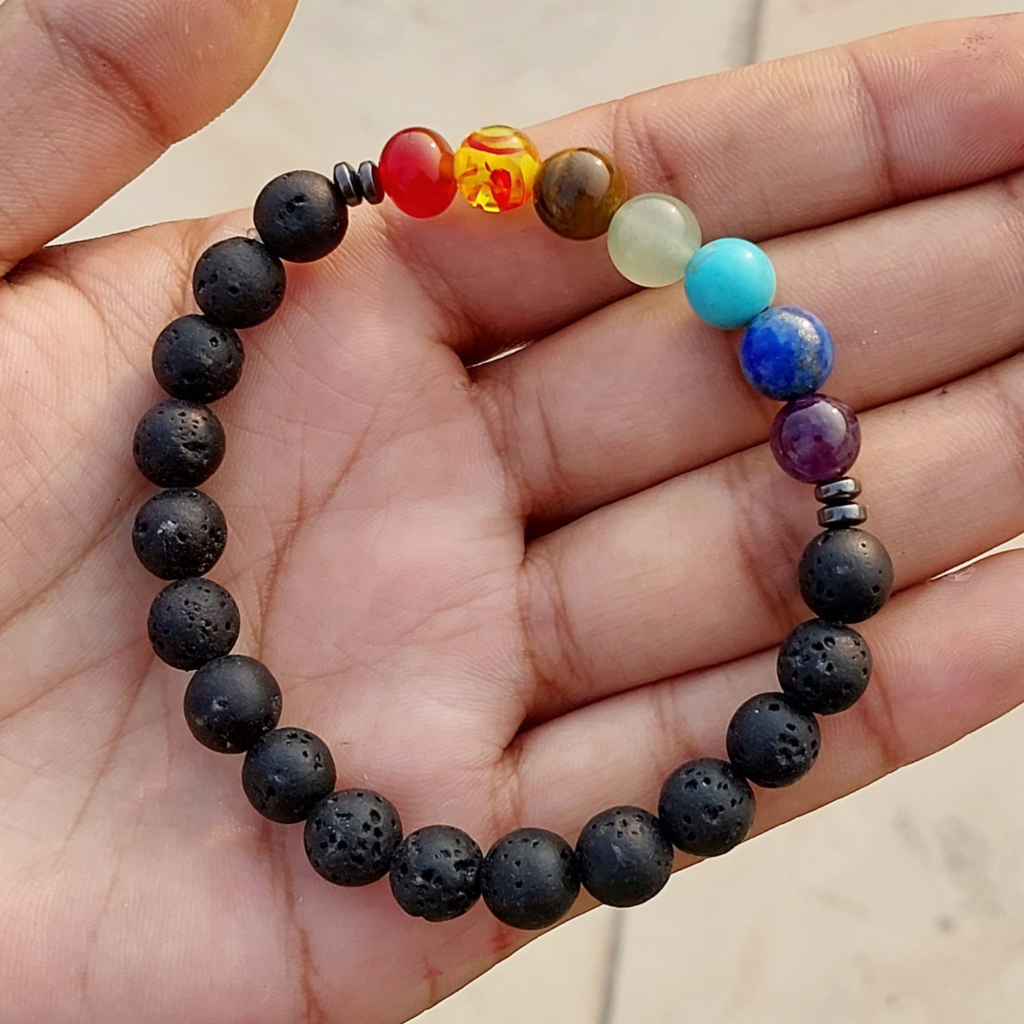 Certified 7 Chakra 8mm Bracelet With Lava Stone