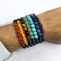 Certified 7 Chakra 8mm Natural Stone Bracelet With Lava Stone - One Bracelet For Each Chakra