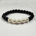 White Shell Pearls 10mm Bracelet With 8mm Black Beads