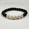 White Shell Pearls 10mm Bracelet With 8mm Black Beads