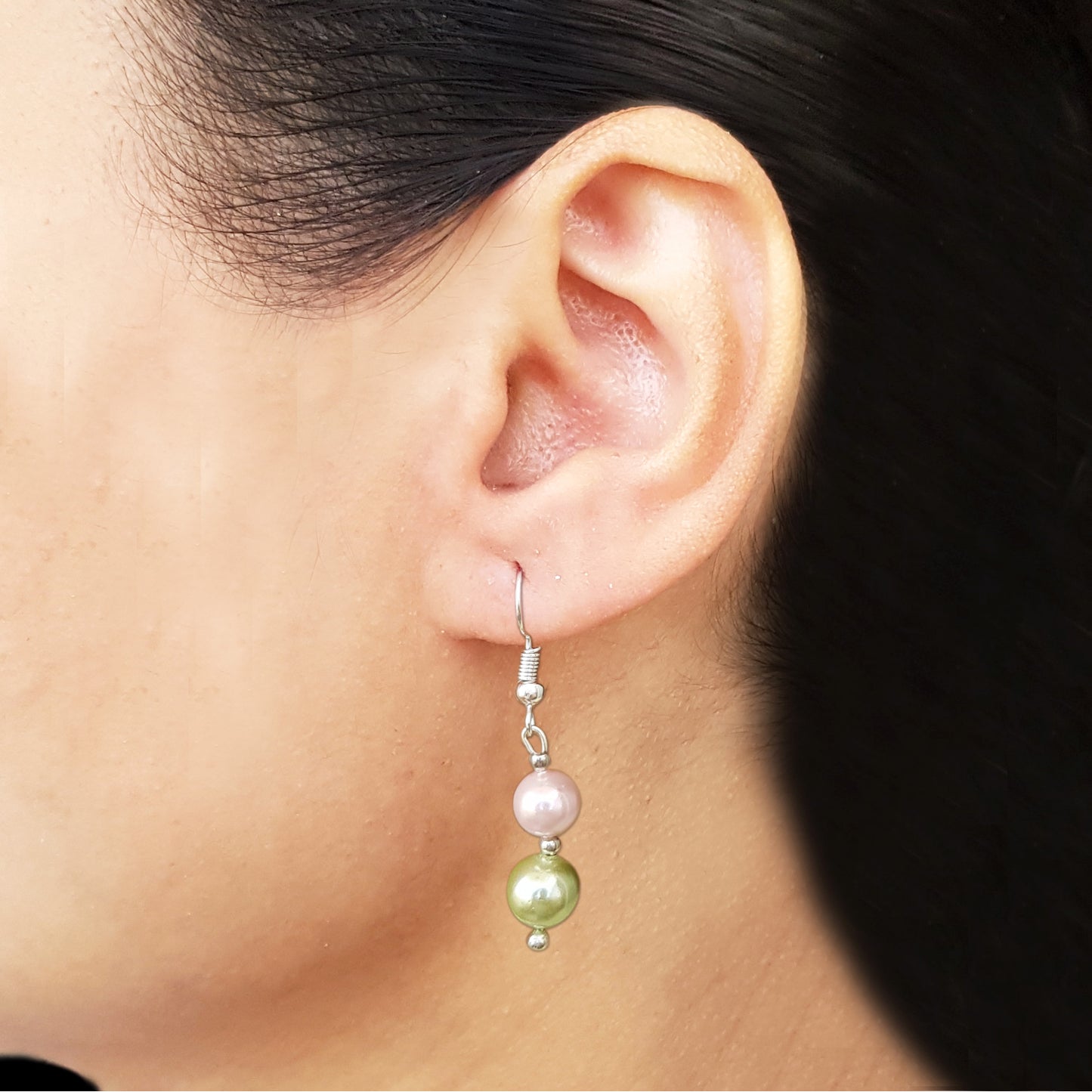 Imeora Green Pink 8mm Shell Pearl Earrings