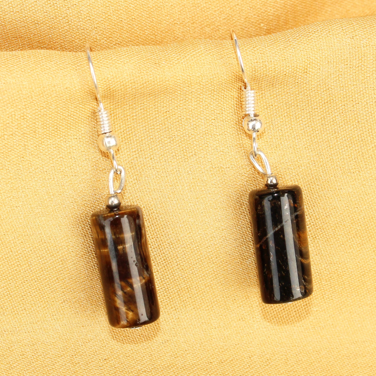 Imeora Tiger Eye Natural Stone Cylindrical Shape Earrings