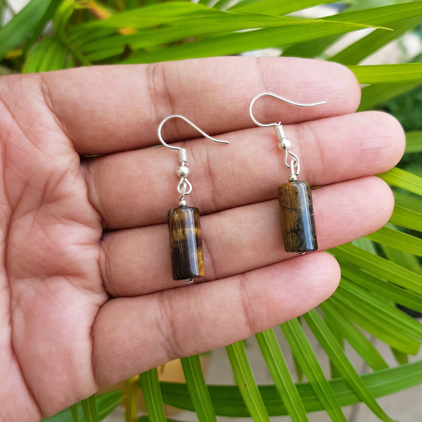 Imeora Tiger Eye Natural Stone Cylindrical Shape Earrings