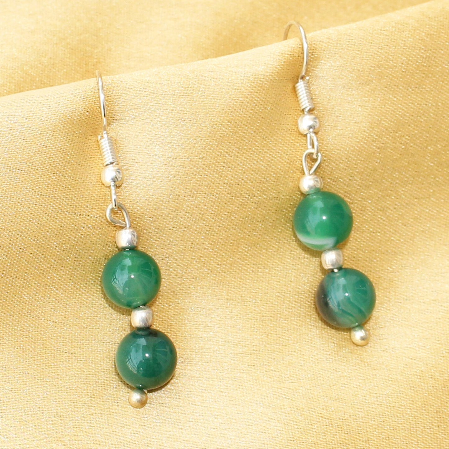 Imeora Knotted Green 10mm Agate Necklace With 8mm Earrings