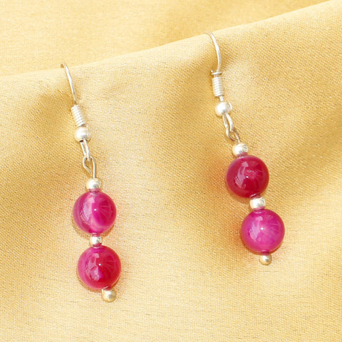 Imeora Knotted Pink 10mm Agate Necklace With Earrings