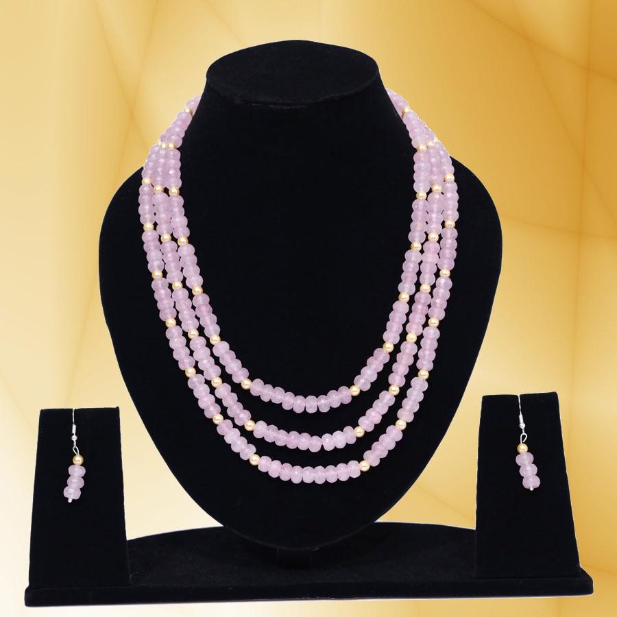 Imeora Tripple Line Quartz Necklace Set With 5mm Shell Beads