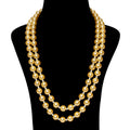 Imeora Double Line Golden Shell Pearl Necklace With White Beads and Golden Studs
