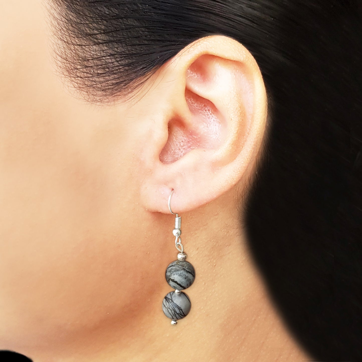 Imeora  Black Picasso 10mm Natural Stone Earrings