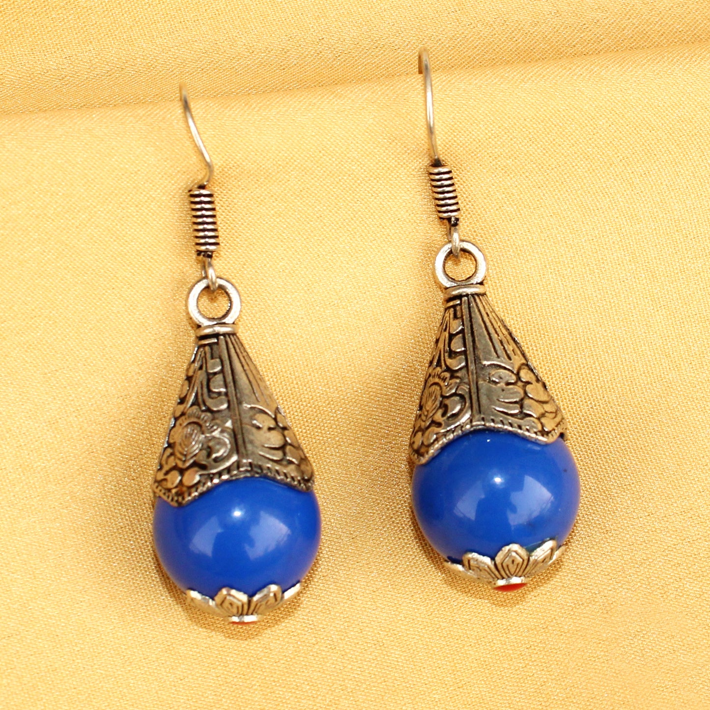 Imeora Oxidised Silver Blue Cone Shape Earrings