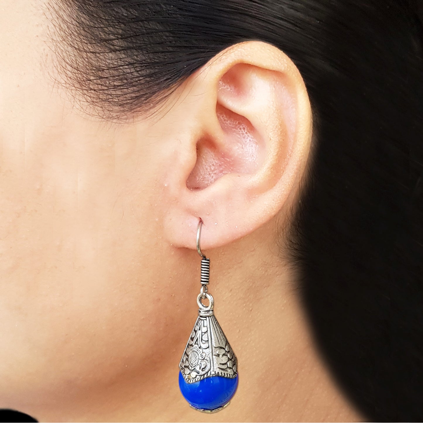 Imeora Oxidised Silver Blue Cone Shape Earrings