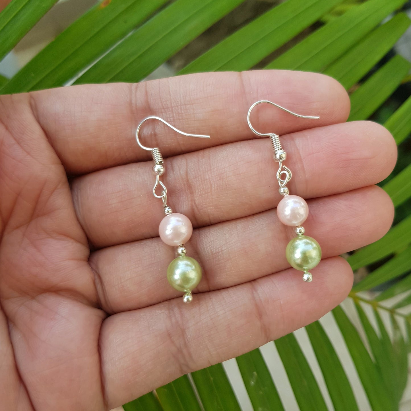 Imeora Green Pink 8mm Shell Pearl Earrings