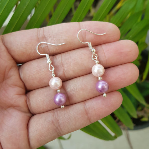 Imeora Pink Purple 8mm Shell Pearl Earrings