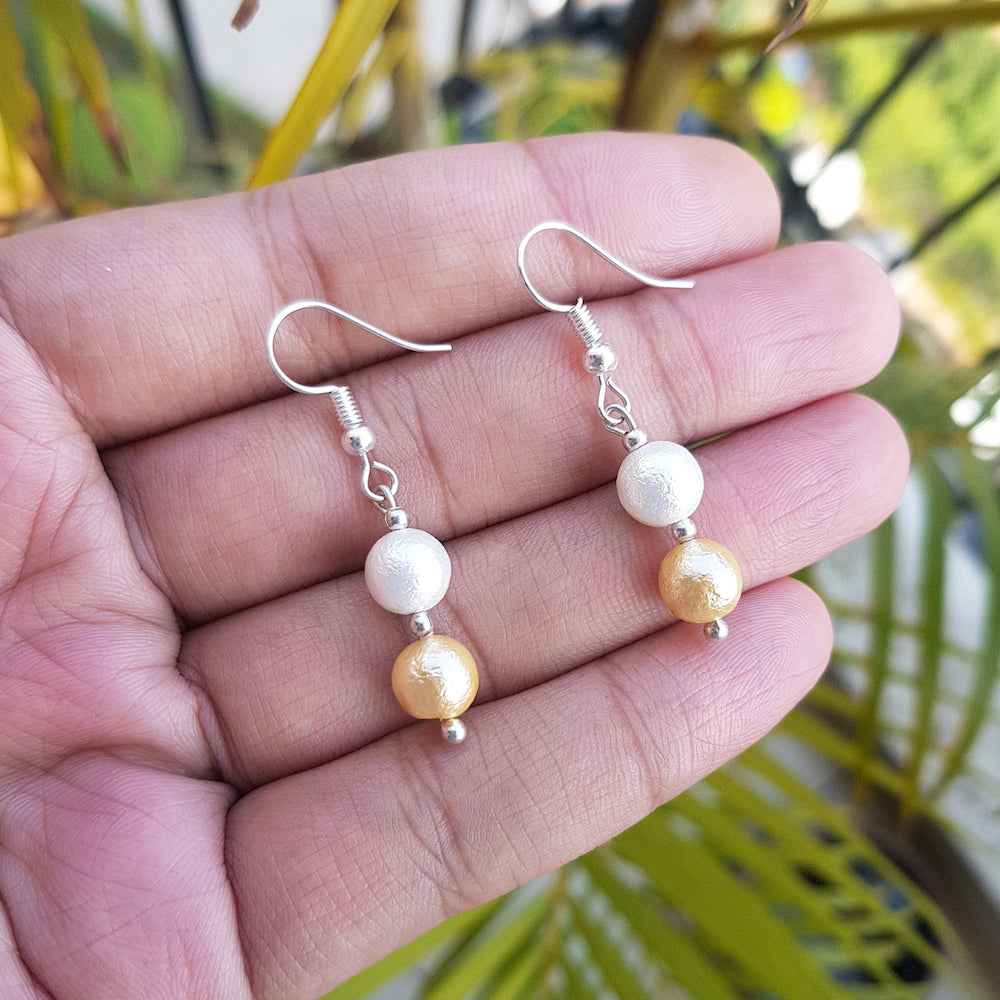 Matt White Golden Pearl Earrings