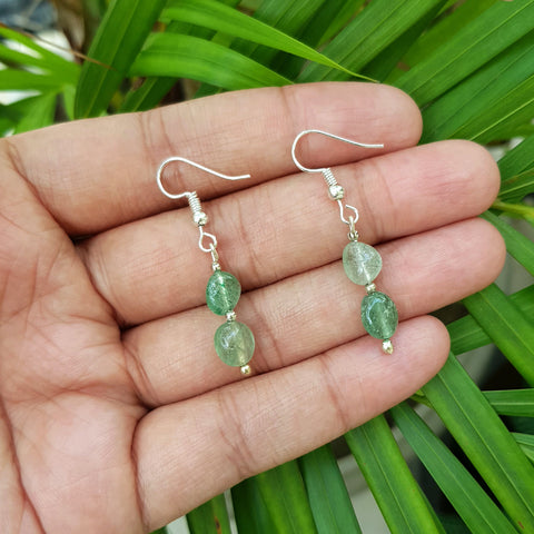 Imeora Tripple Line Prehnite Necklace Set With 4mm Beads and Earrings
