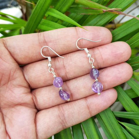 Imeora Tripple Line Light Amethyst Necklace Set With 4mm Beads With Earrings