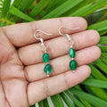Imeora Tripple Line Dark Green Agate Necklace Set With 4mm Beads and Earrings