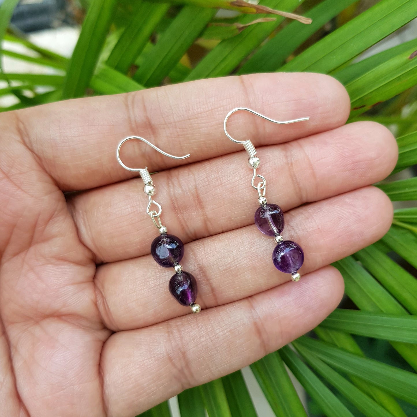 Imeora Tripple Line Dark Amethyst Necklace Set With 4mm Beads And Earrings