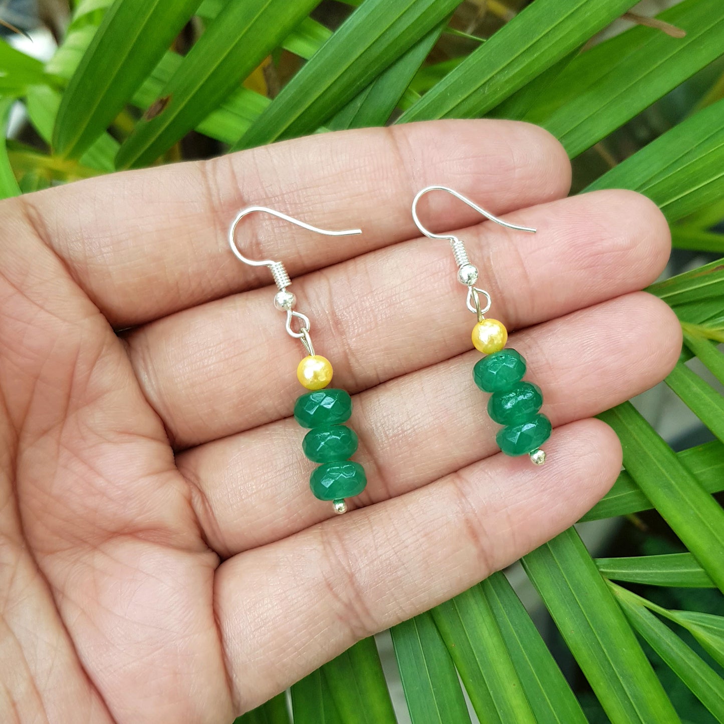 Imeora Dark Green Quartz Earrings With 5mm Shell Beads