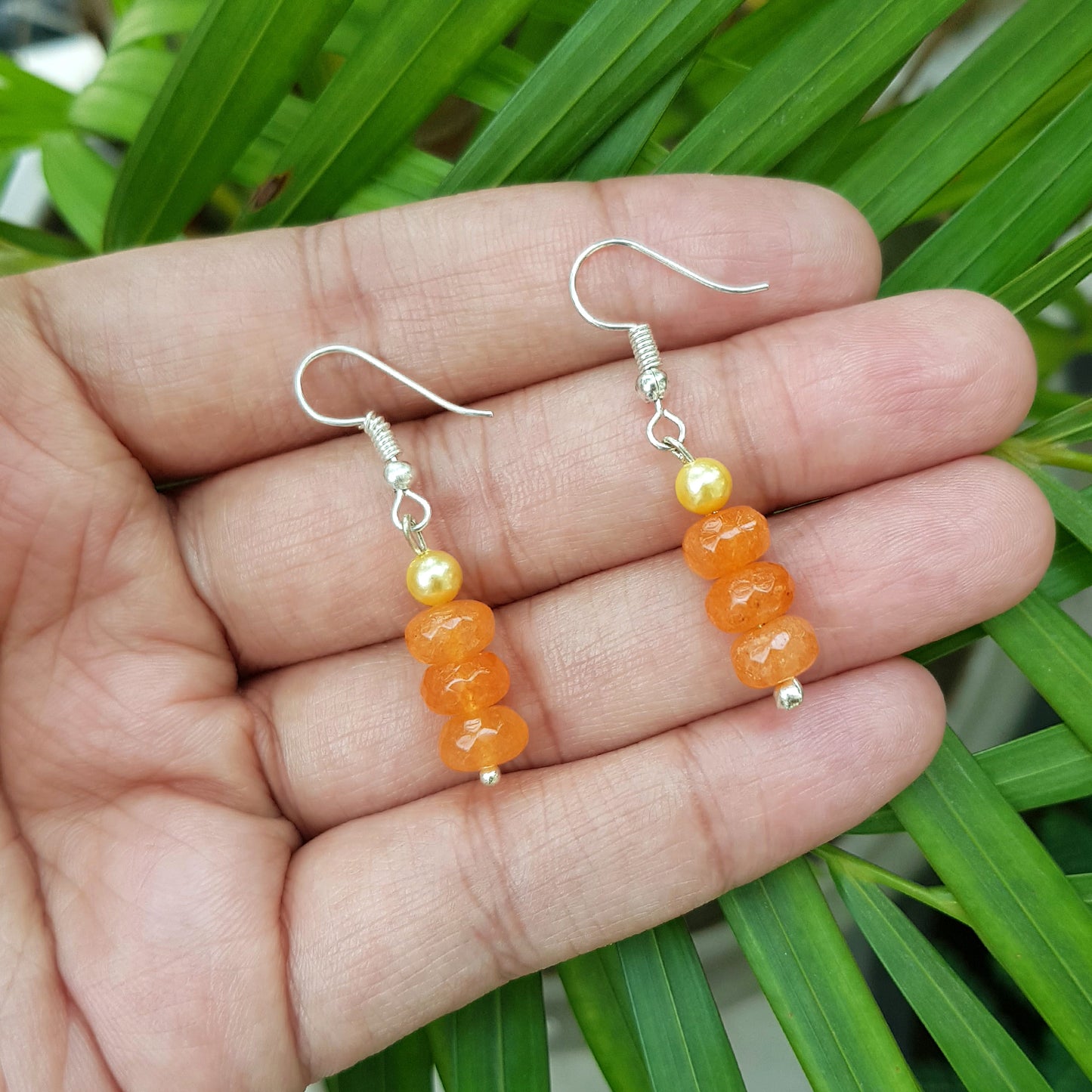 Imeora Orange Quartz Earrings With 5mm Shell Beads