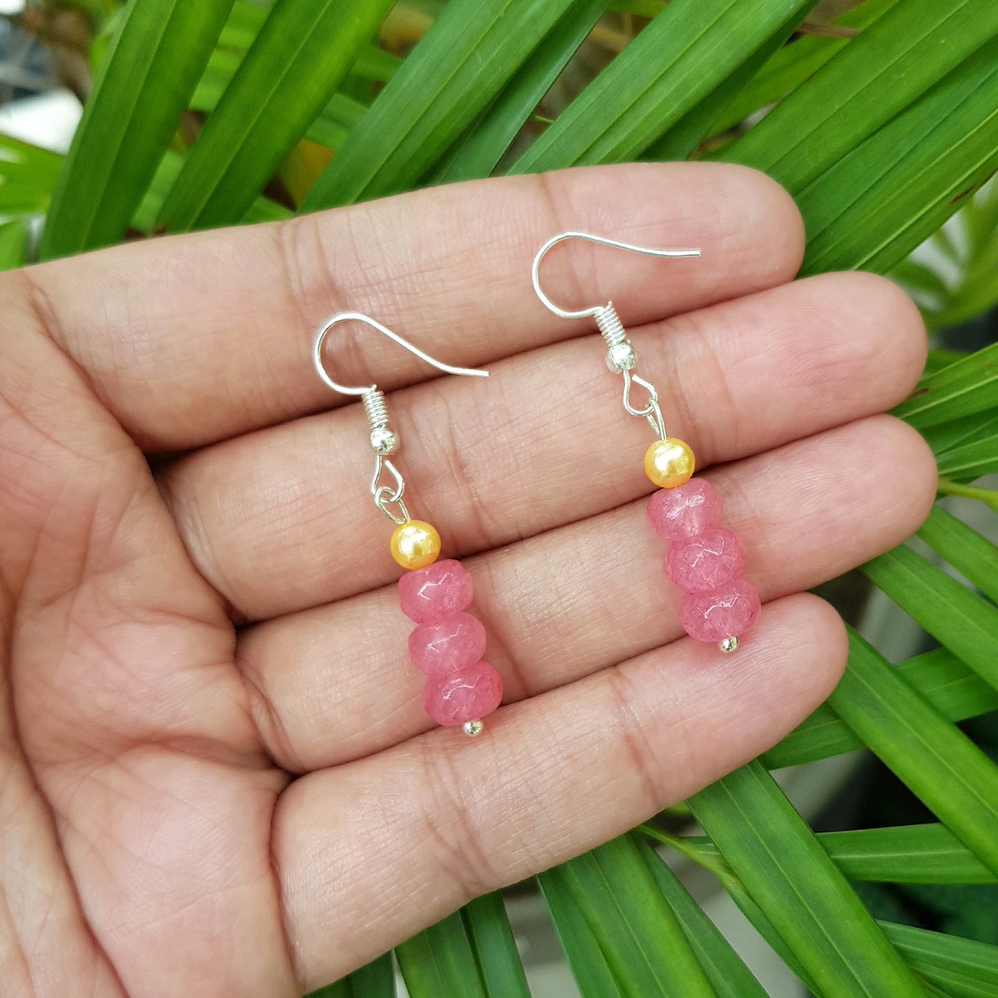 Imeora Pink Quartz Earrings With 5mm Shell Beads