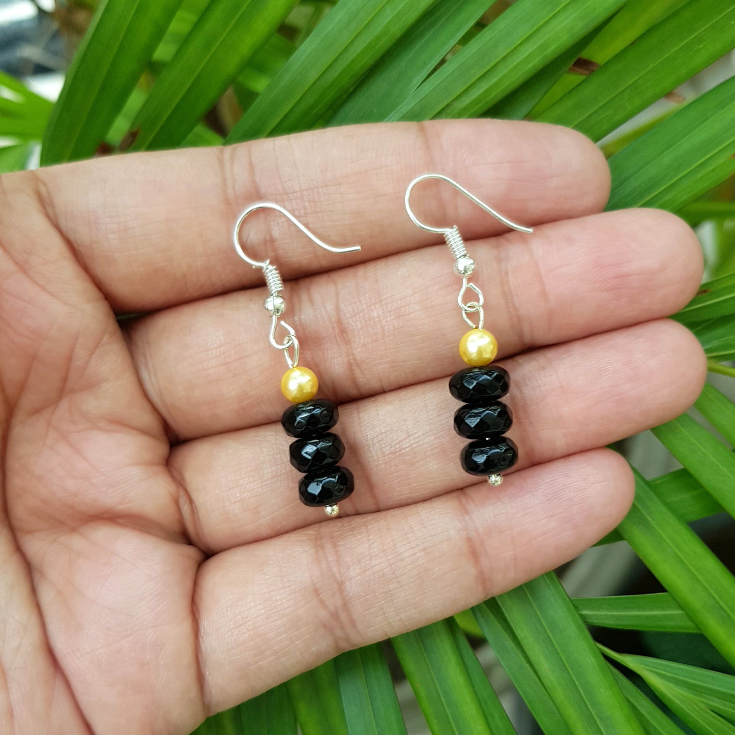 Imeora Black Quartz Earrings With 5mm Shell Beads