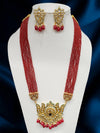 Imeora Designer Red Lotus Pendant Necklace Set With Handmade Dori & Stone Hangings