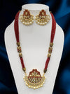 Imeora Designer Red Multiline Necklace Set With Handmade Dori