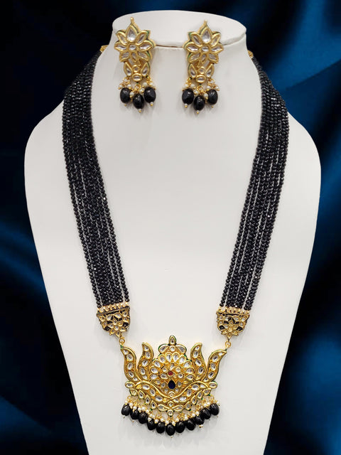 Imeora Designer Black Lotus Pendant Necklace Set With Handmade Dori & Stone Hangings