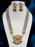 Imeora Designer Grey Lotus Pendant Necklace Set With Handmade Dori & Stone Hangings
