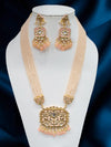 Imeora Designer Peach Multiline Necklace Set With Stone Hangings And Handmade Dori