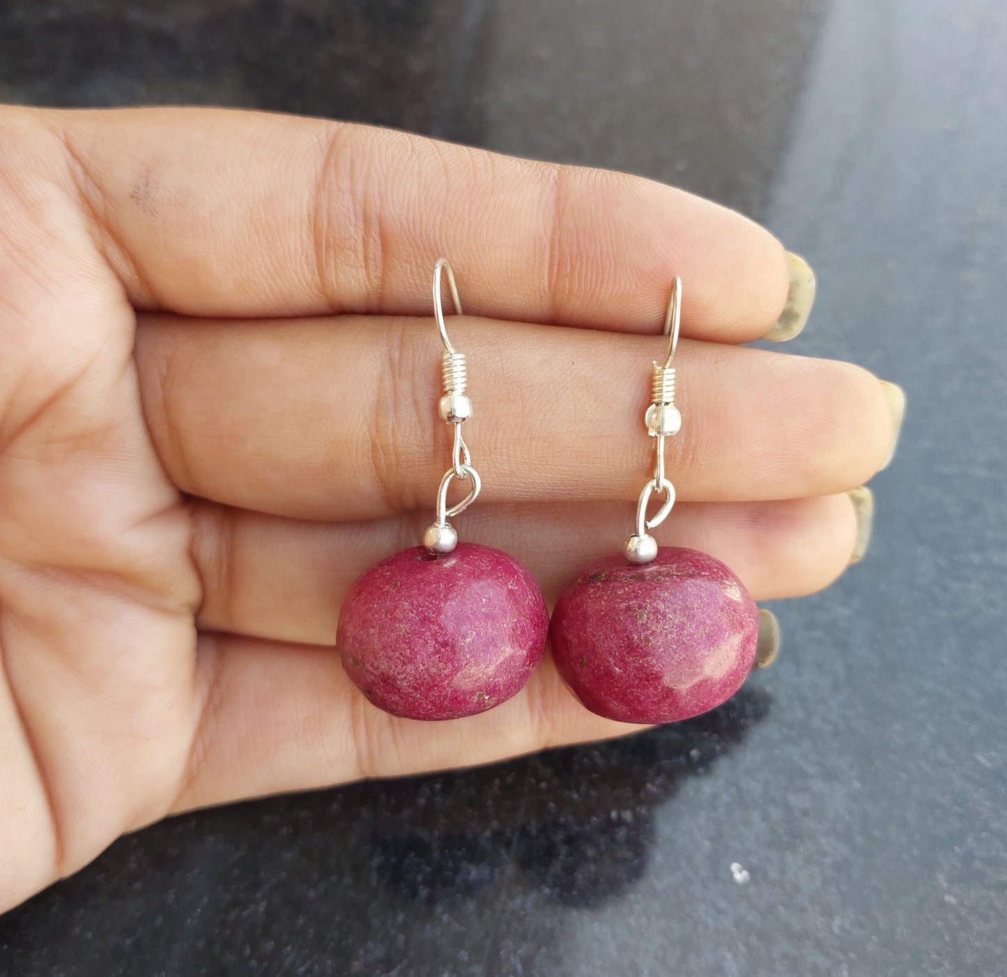 Imeora Maroon Quartz Big Round Earrings