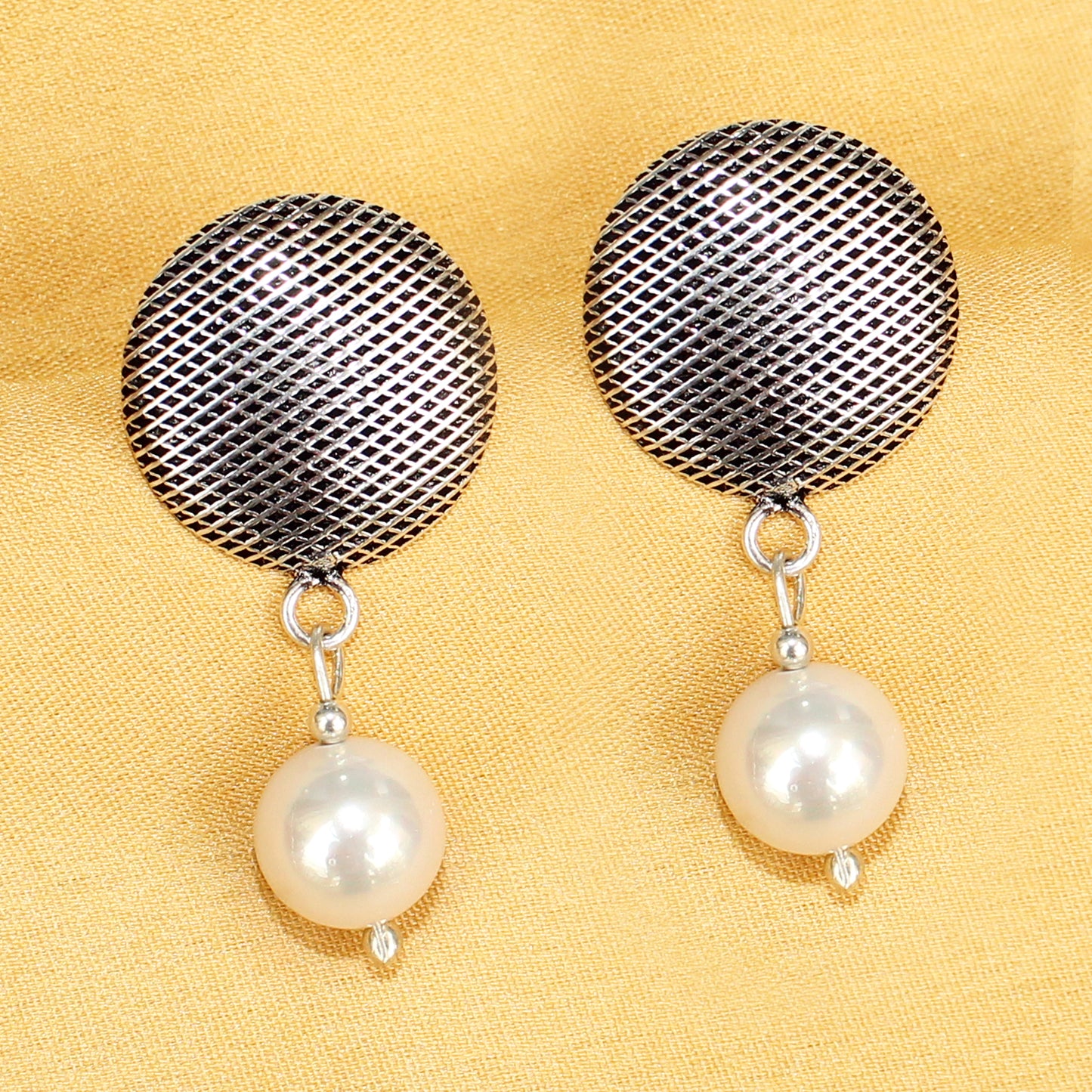 Imeora Oxidised Silver Stud With Pearl Hanging Earrings