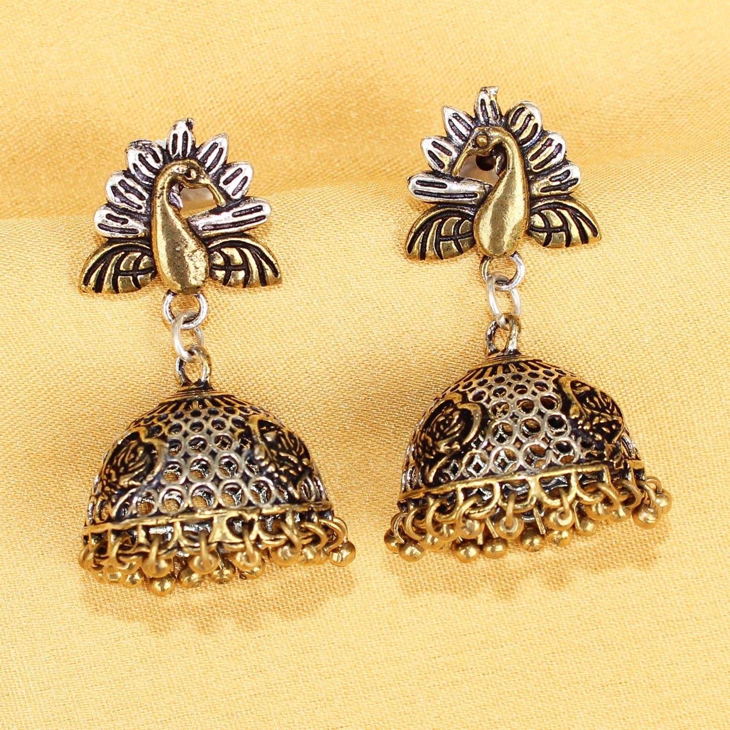 Imeora Oxidised Silver Peacock With Jhumki Earrings