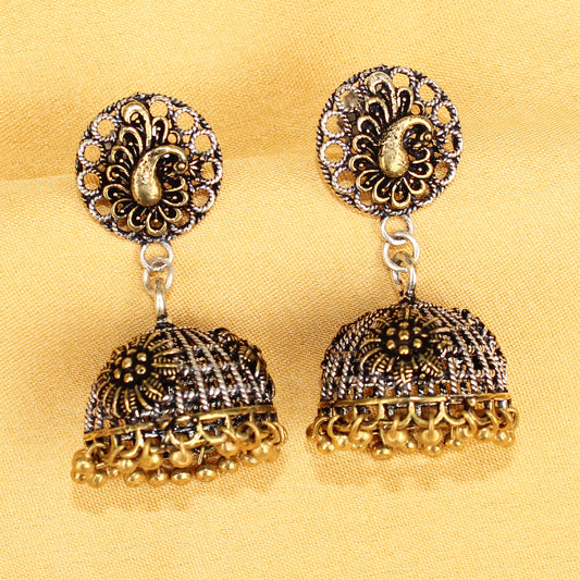 Imeora Oxidised Silver Peacock With Jhumki Earrings