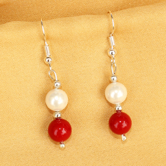 Imeora Red And White 8mm Shell Pearl Earrings