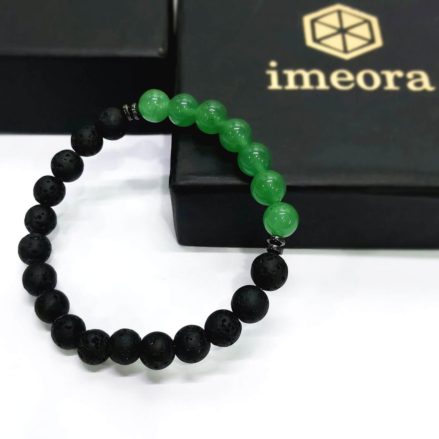 Certified Green Aventurine 8mm Bracelet With Lava Stone