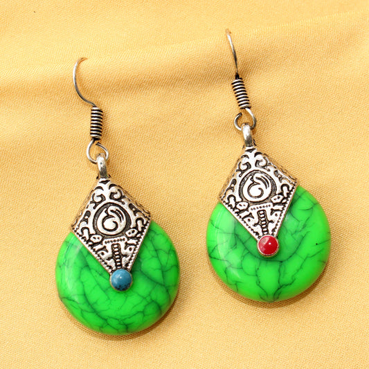 Imeora Oxidised Silver Parrot Green Drop Earrings