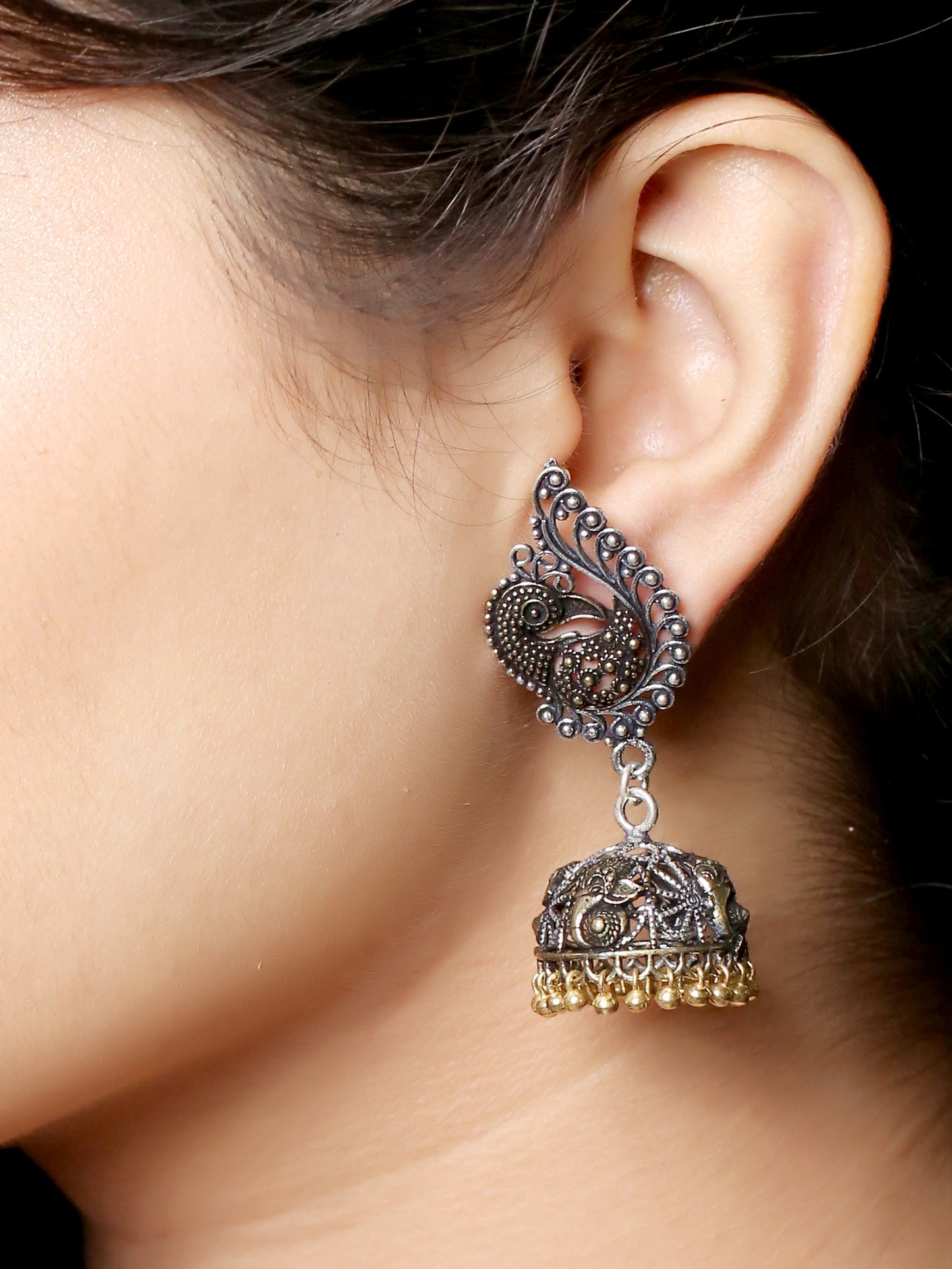 Imeora  Dual Tone Peacock With Jhumki Earrings